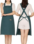 100% Cotton Cross Back Apron for Women with 2 Pockets (#0 Adjustable Dark Green Cross-back)