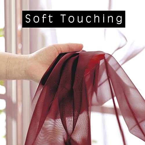 2 Panels Window Burgundy Sheer Curtains 42" x 45" Inches for Small Windows (Burgundy / 42"W x 45"L (Pack of 2))
