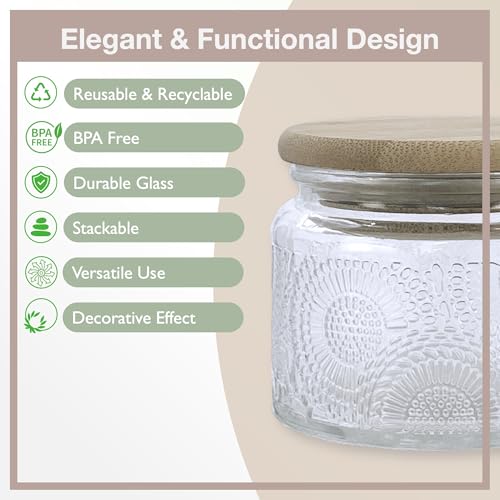 4 oz Decorative Small Glass Jars with Airtight Bamboo Lids (6 Colors / 4 fl. oz)