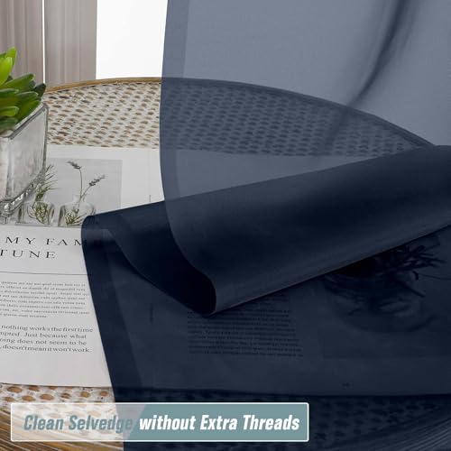 Navy Blue Sheer Curtains 84 Inches Long 2 Panels (42"W x 84"L (Pack of 2) / Navy Blue)
