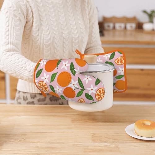 Tropical Fruit Oranges Silicone Oven Mitts Pan Mats Set of 2 (Tropical Fruit Oranges)
