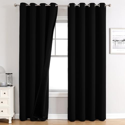 100% Blackout Curtains for Bedroom 102 Inches Long 2 Panels Set (52"W x 102"L (Pack of 2) / Black)