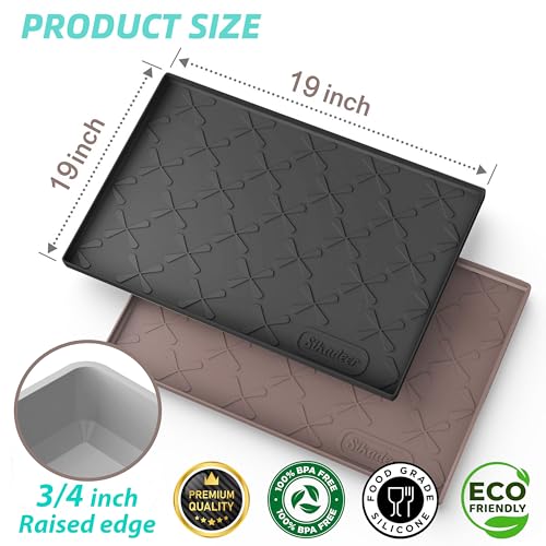 Waterproof Under Sink Mat 19" x 19" Silicone Mat Cabinet Protector (Black / 19"W x 19"L)