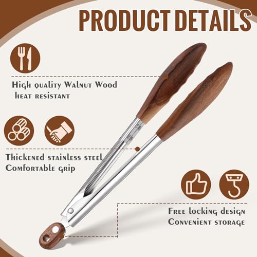 2 Pcs Wooden Kitchen Tongs (11.4 Inch / walnut wood color)