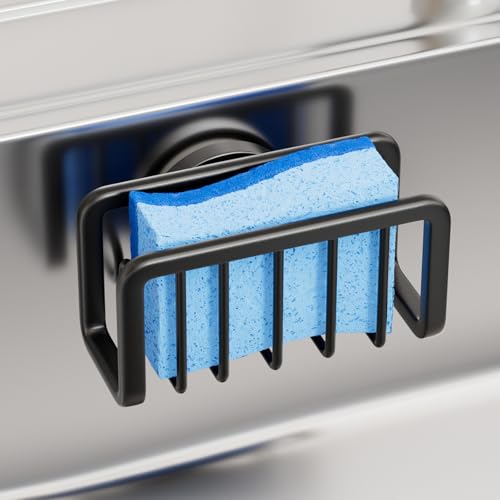 Black Sponge Holder for Kitchen Sink with Strong Suction Cup (5.1" x 2.3" / Black)