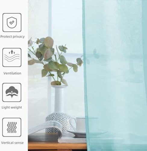 Solid Sheer Rod Pocket Curtain Voile Draperies 2 Panels White Beige Black Grey Ivory 52 Inch Width 96 Inch Long 1 Pair for Kitchen Bedroom Children Living Room Yard (Sky Blue / 52"W x 96"L (Pack of 2))