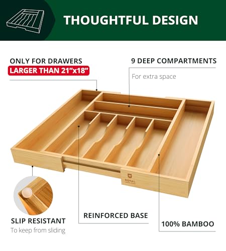 Luxury Bamboo Kitchen Drawer Organizer (Natural / 9 Slot)