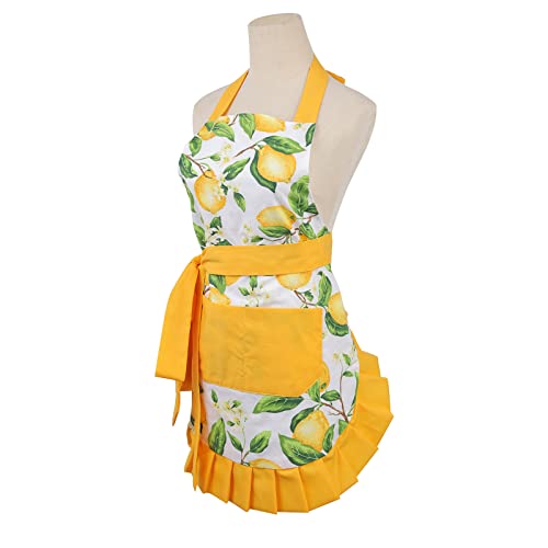 Women Hem Apron with 2 Pockets for MOM and ME Cotton Extra (Yellow-adult)