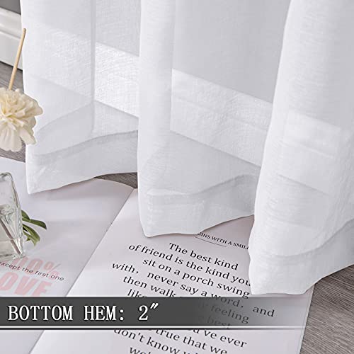 Short Sheer Tier Curtains Linen Textured Half Kitchen Curtain Sheers Light Filtering Rod Pocket Voile Small Curtain for Bathroom (25"W x 24"L (Pack of 2) / White)