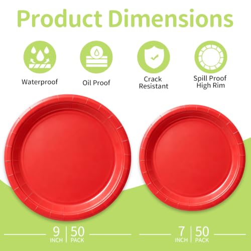 Red Paper Plates (Red / 100 Count (50-9" & 50-7"))