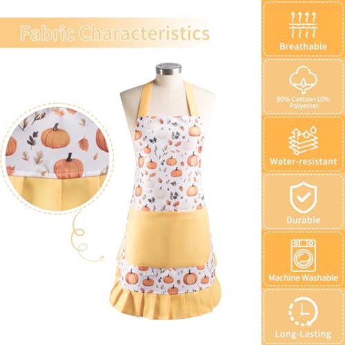 Vintage Floral Apron for Women with Functional Pockets Adjustable Neck Strap for Cooking Baking Mother's Gift (Pumpkin)