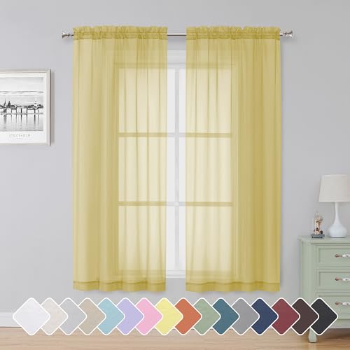 Yellow Sheer Curtains 63 Inch Length 2 Panels (Yellow / 42"W x 63"L (Pack of 2))