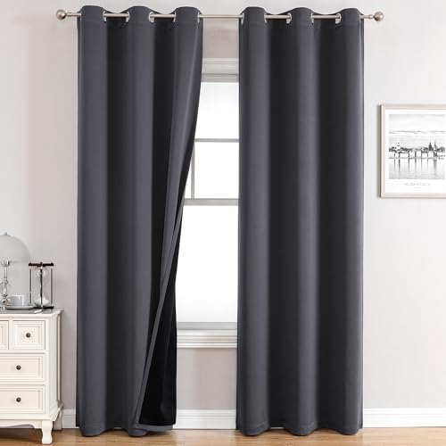 100% Blackout Curtains for Bedroom 72 Inches Long 2 Panels Set (42"W x 72"L (Pack of 2) / Dark Grey)