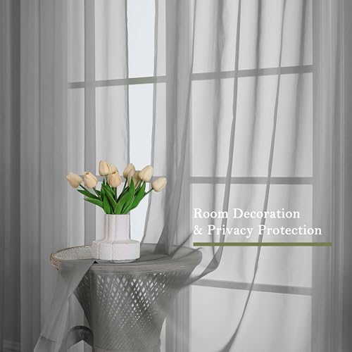 Charcoal Grey Sheer Curtains 90 Inches Long 2 Panels Set (Charcoal Grey / 59"W x 90"L (Pack of 2))