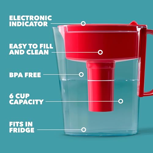 Water Filter Pitcher for Tap and Drinking Water with 1 Standard Filter (Standard / Red)