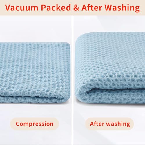 100% Cotton Waffle Weave Kitchen Dish Towels 4 (Sky Blue / 13 X 28 - 4 Pack)