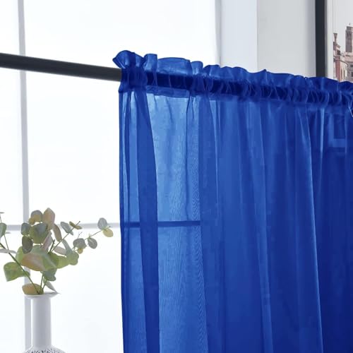 Basic Rod Pocket Sheer Voile Window Curtain Panels Blue Sapphire 1 Pair 2 Panels 26 Width 30 Inch Long for Kitchen Bedroom Children Living Room Yard（Blue Sapphire (Blue Sapphire / 26"W x 30"L (Pack of 2))