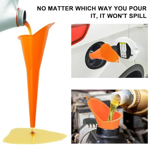 3-Pack Long-Neck Oil Funnels, 11" Multi-Purpose Funnels for Automotive & Motorcycle Use – Reusable Funnel for Oil, Gas & Transmission Fluid (Orange&Blue&Black) (Orange&Blue&Black)