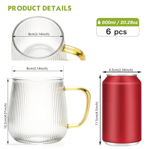 Borosilicate Glass Coffee Mugs Set of 6 (20oz with handle)