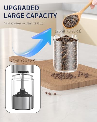 Gravity Electric Salt and Pepper Grinder Set Rechargeable Automatic Pepper Mills with External Adjustable Coarseness (Rechargeable / Plus Black Set)