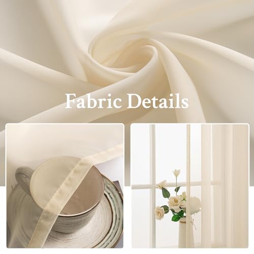 2 Panels Sheer Curtains for Living Room 54 X 45 Inches Cream (Cream / 54"W x 45"L (Pack of 2))