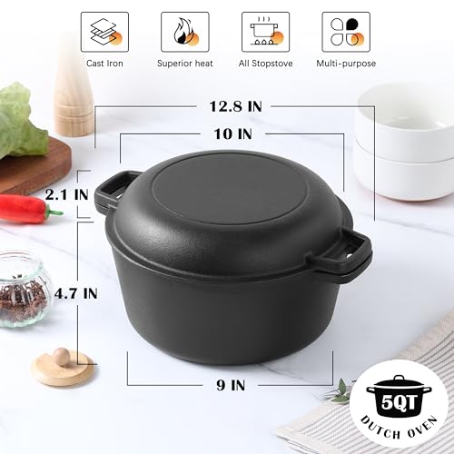5QT Dutch Oven for Bread Baking (Black)