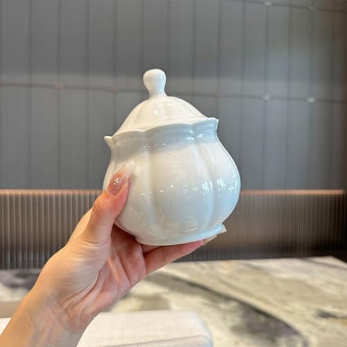 Vintage Embossed Ceramic Sugar Bowl with Lid (White / Sugar Bowl)