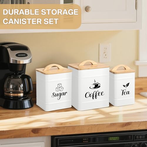 3 Set Coffee Tea Sugar Containers Kitchen Canisters (Cream)