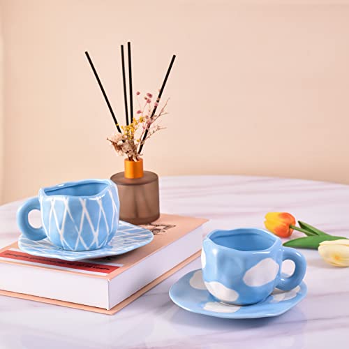 10oz Cloud Ceramic Mug With Saucer (Blue Sky and White Clouds)