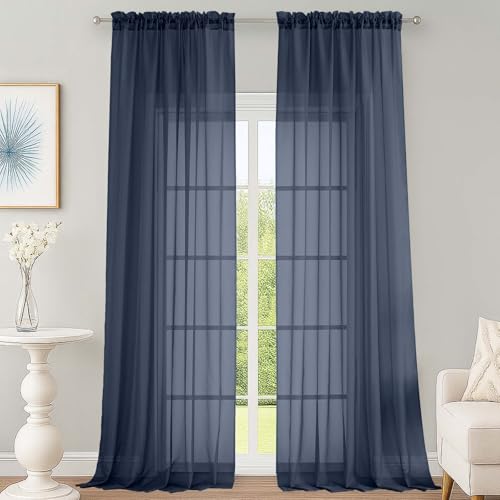 Navy Blue Sheer Curtains 108 Inch 2 Panels for Living Room 59" Wide (Navy Blue / 59"W x 108"L (Pack of 2))