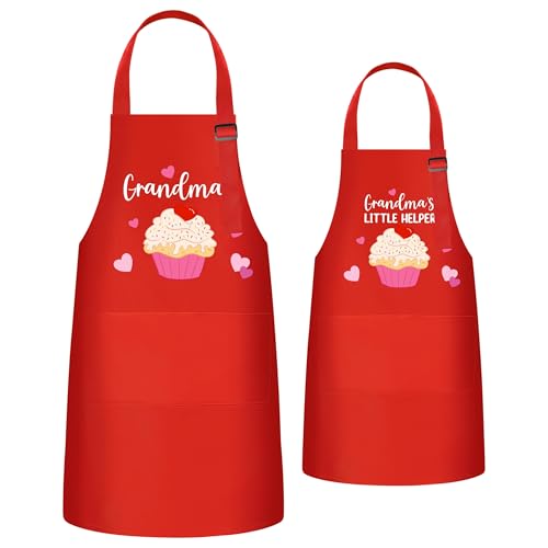 R HORSE Adults Kids Matching Apron Set Grandma and Me Apron with 2 Pockets (Red Grandma)