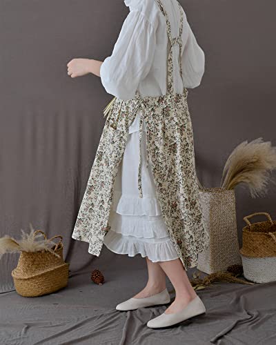 Japanese Cotton Cross Back Apron with Pockets (White Flower)