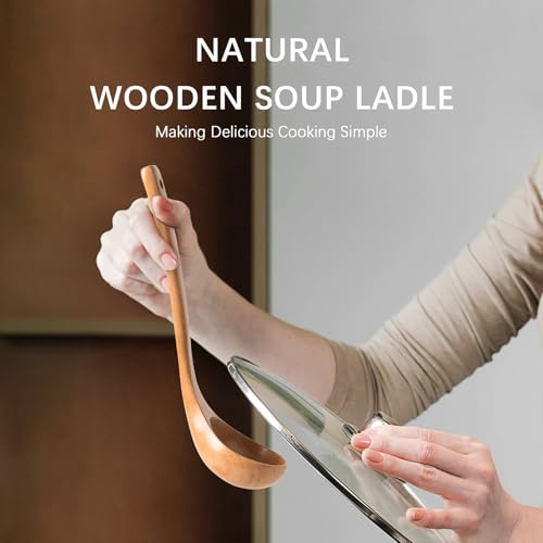 Wooden Soup Ladle for Cooking (Beech Yellowish / 10.8″-2.0oz)