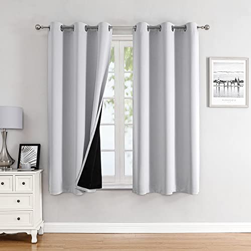 100% Blackout Curtains for Bedroom 63 Inches Long 2 Panels Set (42"W x 63"L (Pack of 2) / Greyish White)