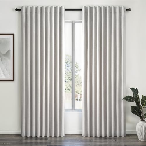100% Blackout Curtains 70 Inch Wide 90 Inch Long for Living Room Sliding Glass Door Back Tab Pleated Neutral Modern Bedroom Heavy Insulated Large Window Drapes (Grey Beige / 70"W x 90"L (Pack of 2))