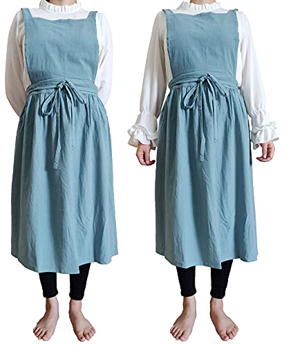 Women Girls Vintage Apron Gardening Works Cross Back Pinafore Dress (Green / One Size)