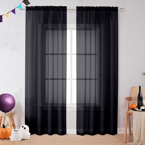 2 Pieces Black Sheer Curtains 96" Inch Long for Living Room (Black / 42"W x 96"L (Pack of 2))