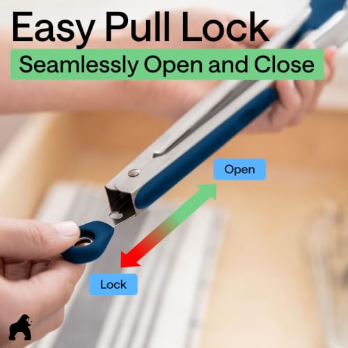 Stainless Steel Kitchen Tongs for Cooking (Blue / 7" + 9")