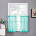 Short Sheer Tier Curtains Linen Textured Half Kitchen Curtain Sheers Light Filtering Rod Pocket Voile Small Curtain for Bathroom (25"W x 24"L (Pack of 2) / Aqua Blue)
