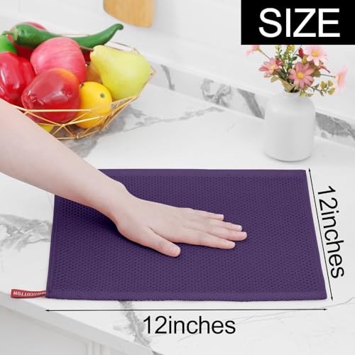 100% Cotton Waffle Weave Kitchen Dish Cloths 18 (Eggplant / 12 X 12 - 18 Pack)