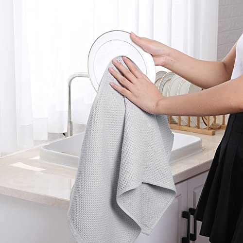 100% Cotton Waffle Weave Kitchen Dish Towels 8 (Light Gray / 13 X 28 - 8 Pack)