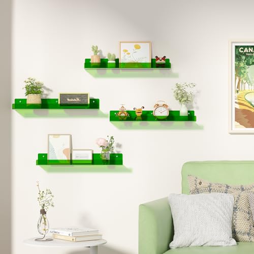 4 Pcs 15" Acrylic Shelves for Wall Decor and Display (Green)