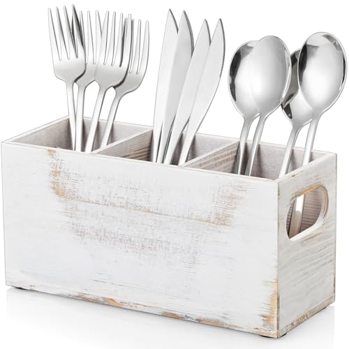 Wooden Silverware Caddy (Retro White)