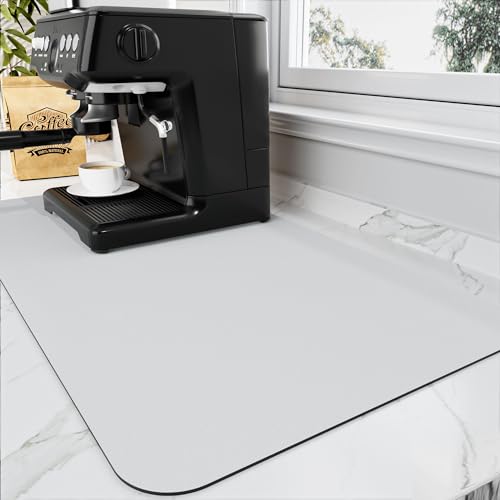 Coffee Mat Absorbent Hide Stain Rubber Backed Dish Drying Mat for Kitchen Counter (Light Grey / 12" x 19")