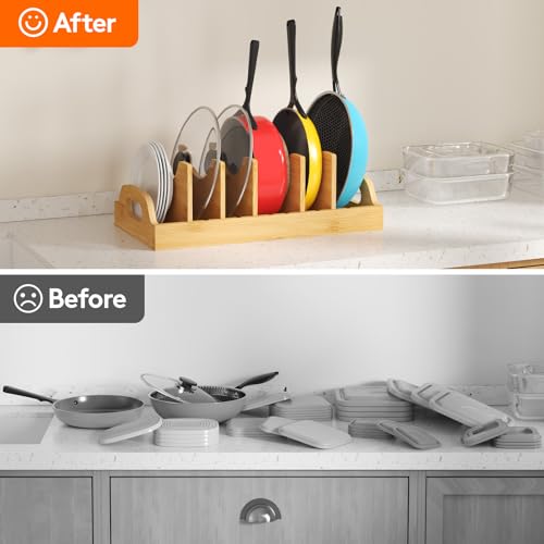 Bamboo Lid Organizers for Inside Cabinet with 7 Sections (Extra Large(15.6" x 8.1") / Natural)