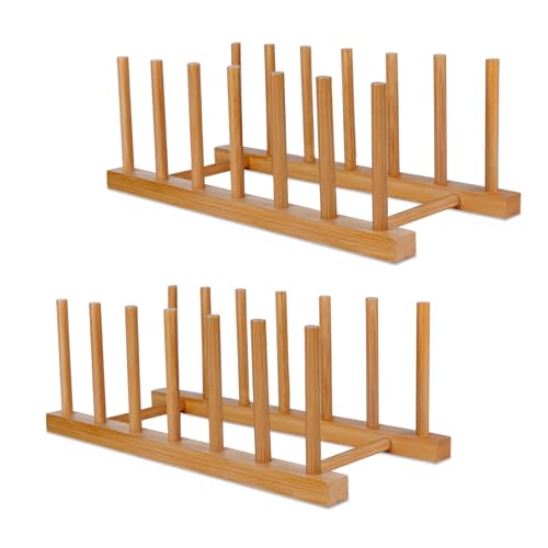 Bamboo Wooden Dish Racks Plate Stand Holder Vertical Drainer Kitchen Cabinet Organizer for Dish