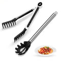 Spaghetti Spoon and Pasta Tong with Grip Teeth and Drain Holes (Black)