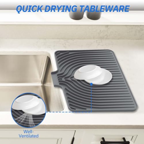 Silicone Dish Drying Mat with Built (18x11.8 / Gray)