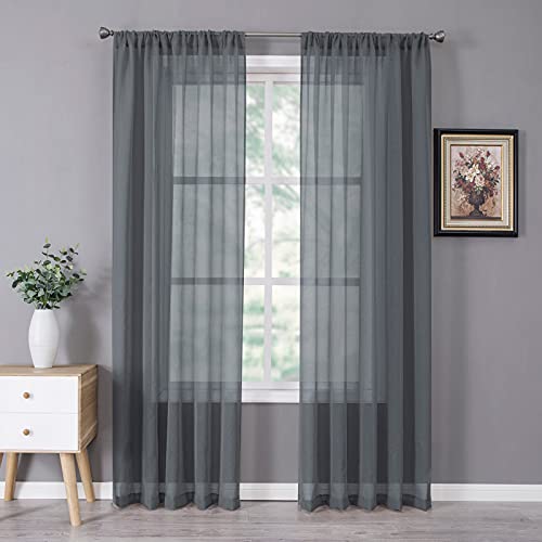 Sheer Curtain Linen Textured Living Room Curtains Sheer Light Filtering Rod Pocket Voile Curtain for Bedroom (54"W x 72"L (Pack of 2) / Dark Grey)