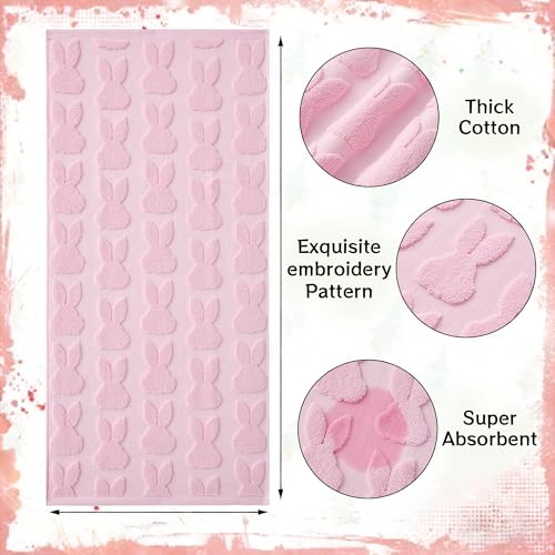 2 Pack Easter Hand Towels Pink Rabbit Cotton Bathroom Towel Decorative Absorbent Bath Towel for Drying Cleaning Cooking (Pink Rabbit / 13.7'' x 29.5'')